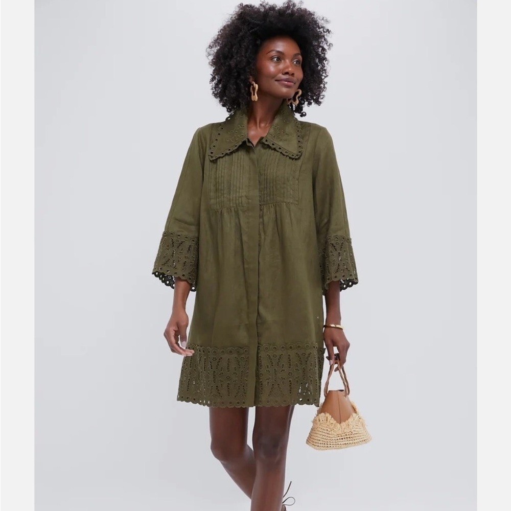 NWT Tuckernuck Army Green Linen Eyelet Delphine Mini Moran Dress Size